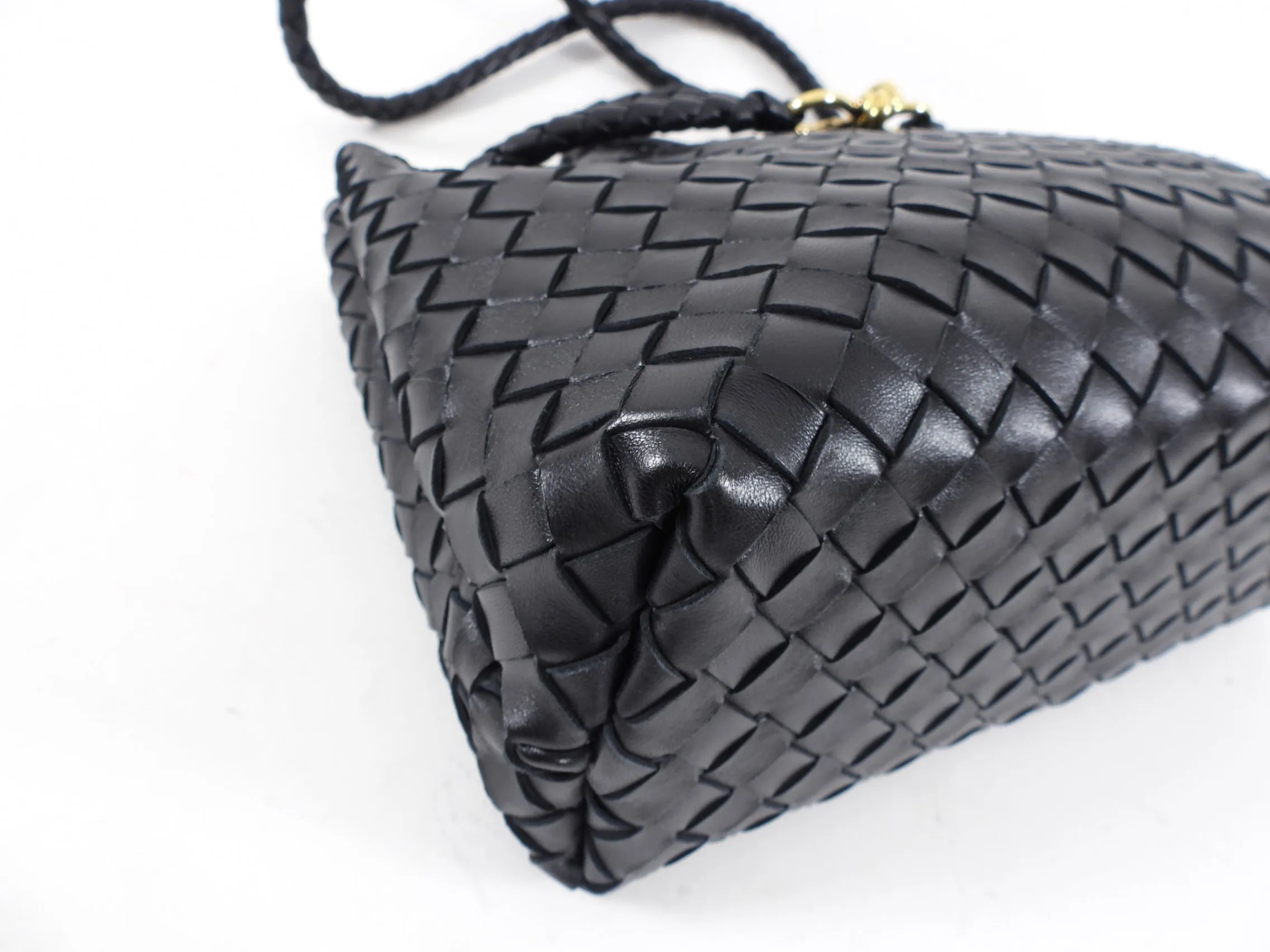 Bottega Veneta Andiamo Black Intrecciato Leather Two Way Tote Bag