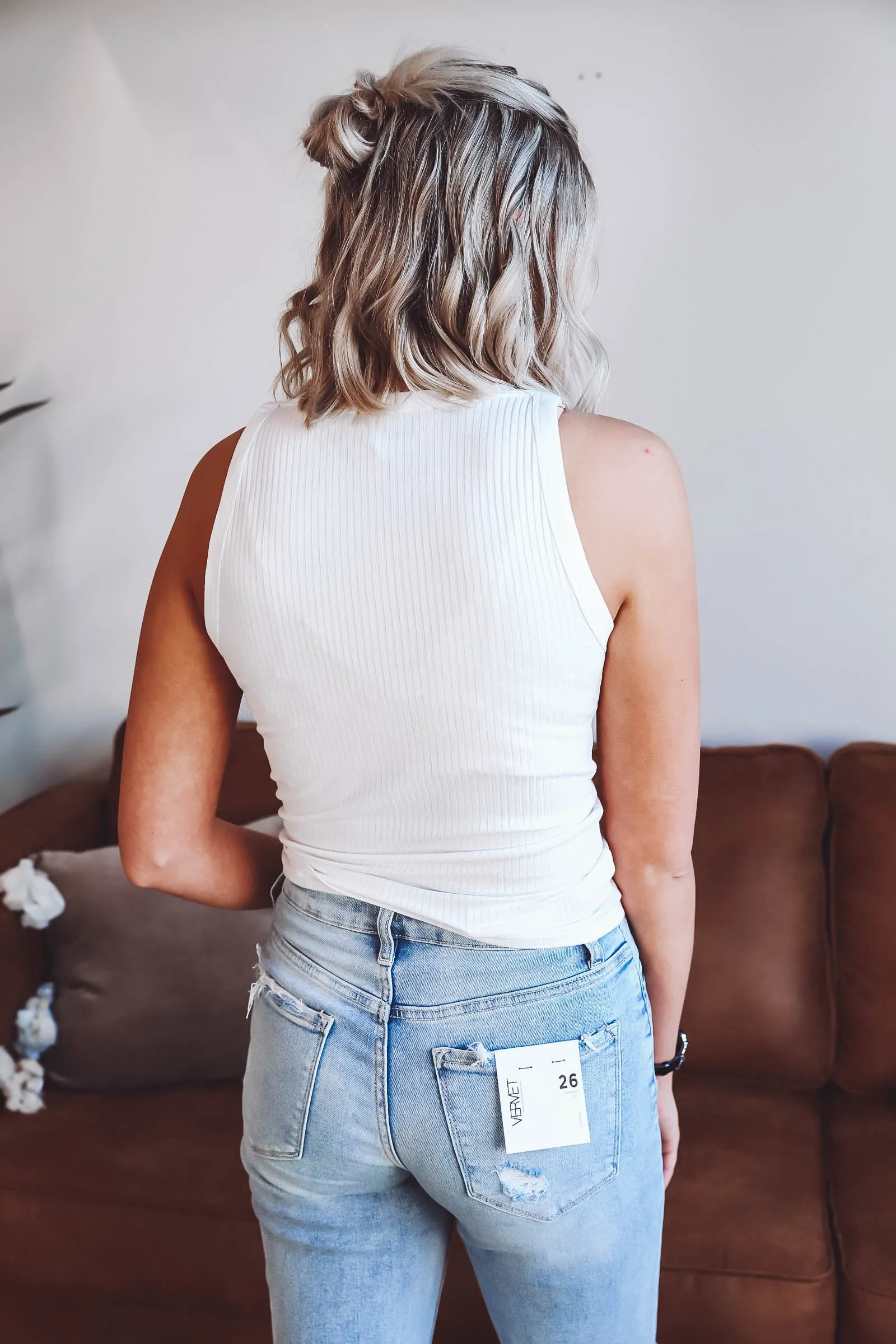 Bree Ribbed Tank-White