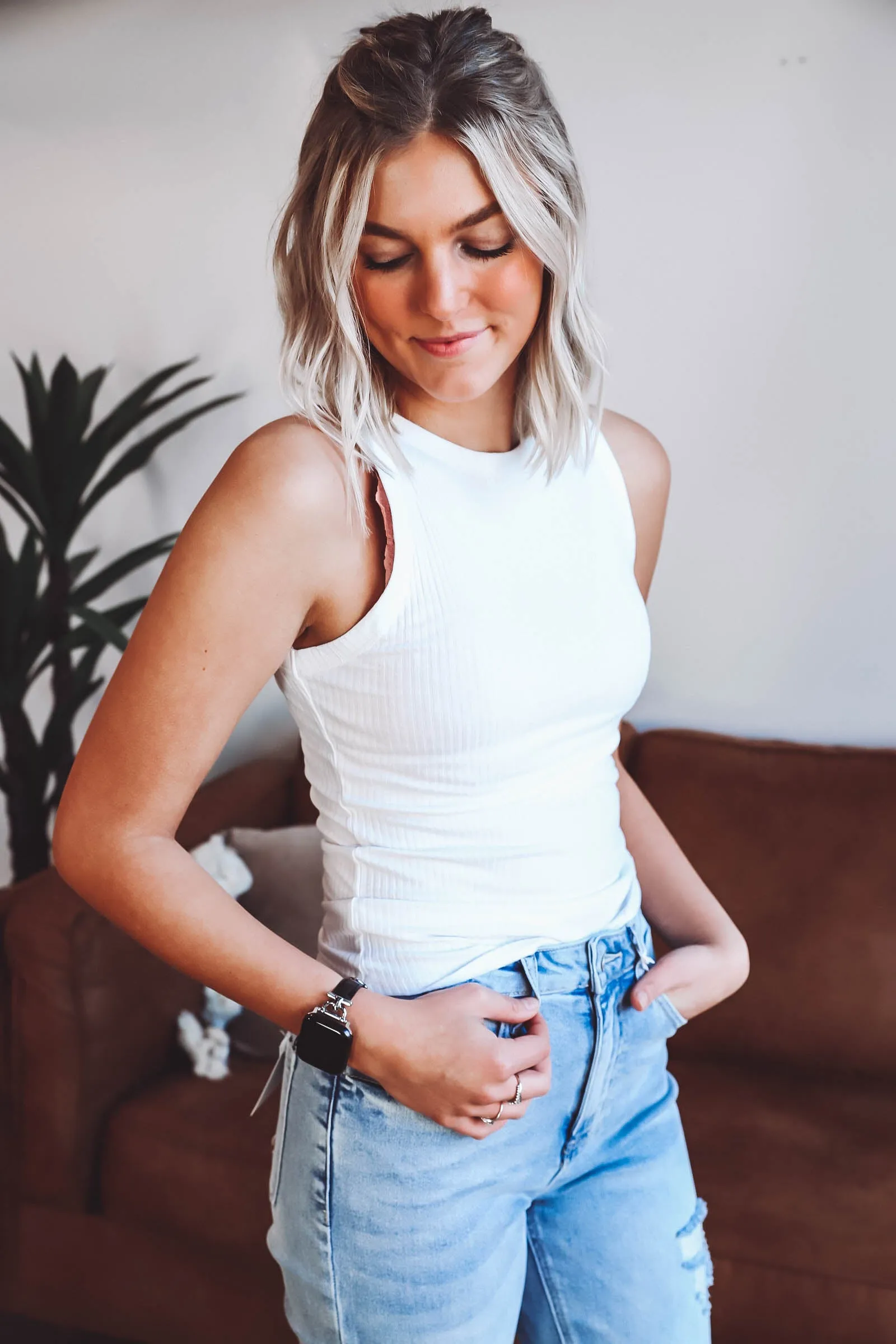 Bree Ribbed Tank-White