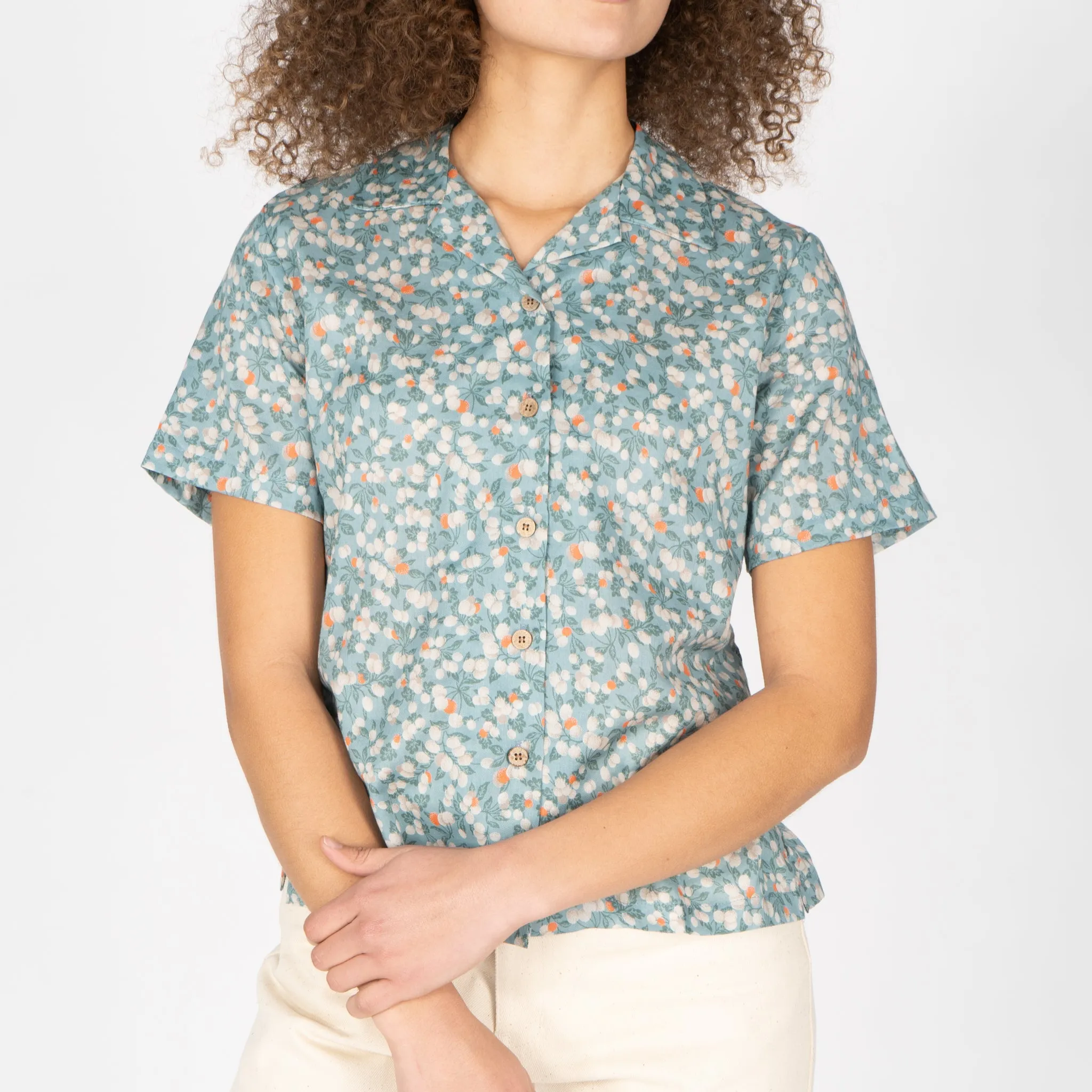 Camp Collar Shirt - Fruit Print - Cyan