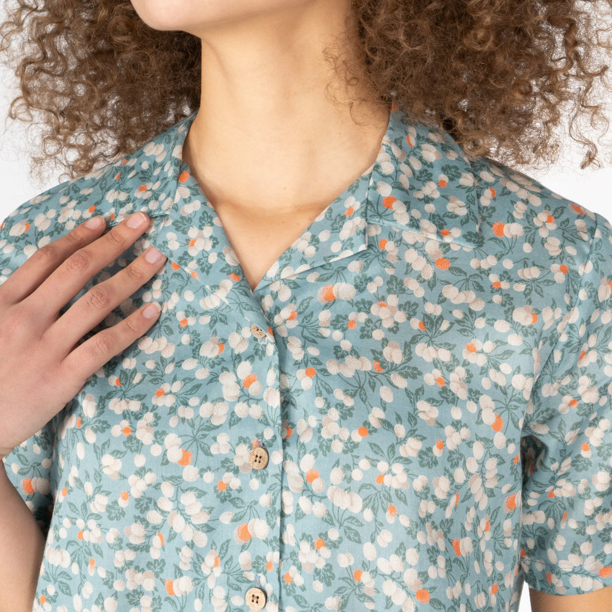 Camp Collar Shirt - Fruit Print - Cyan