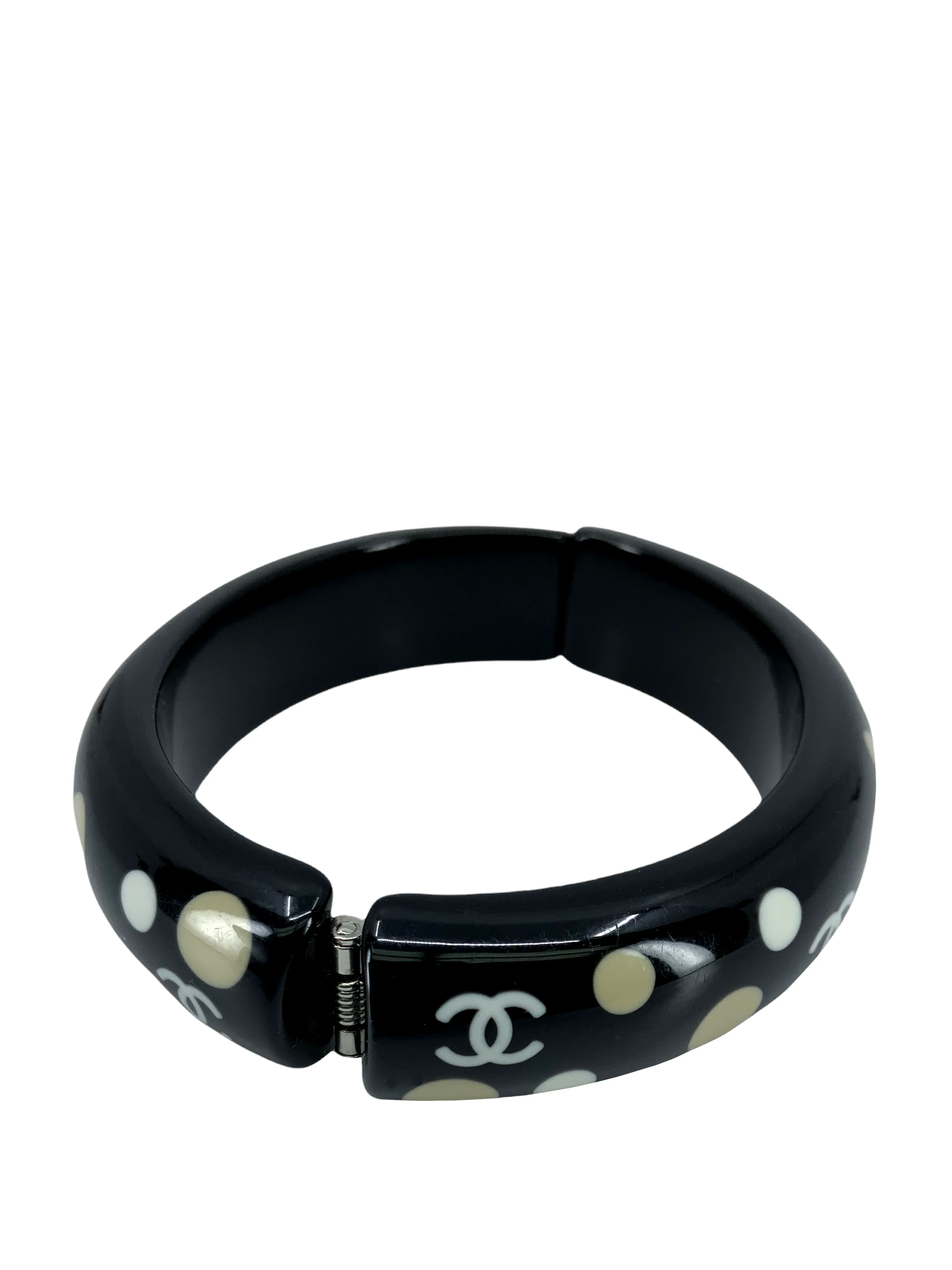 Chanel Resin CC Logo Polka Dot Bangle Bracelet