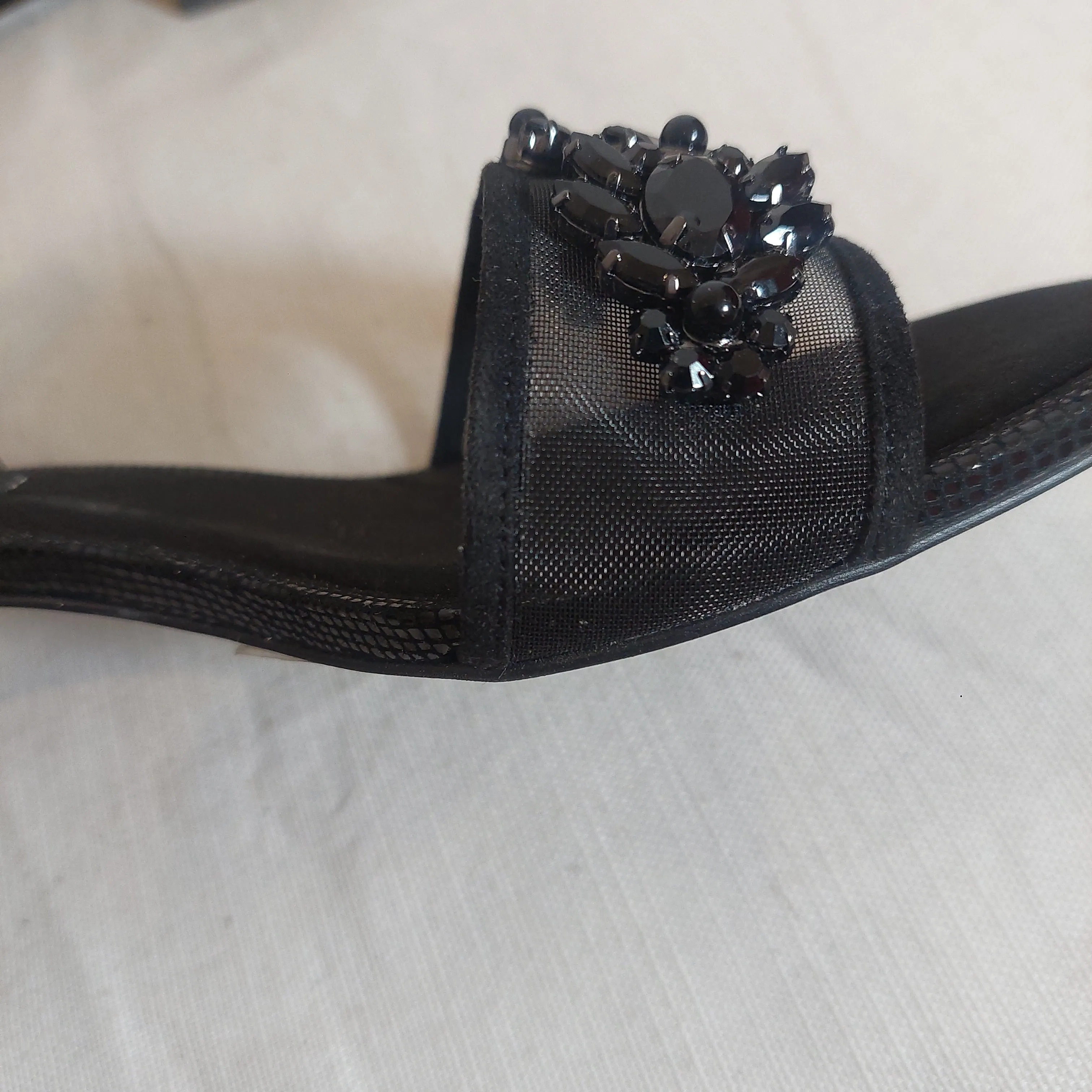 Charles & Keith Black Mesh Rhinestone Block Heels | Gently Used |