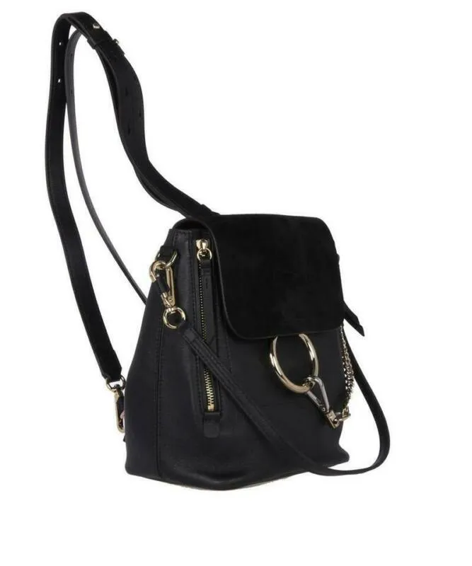 Chloé Faye Small Suede and Calfskin Black Leather Backpack