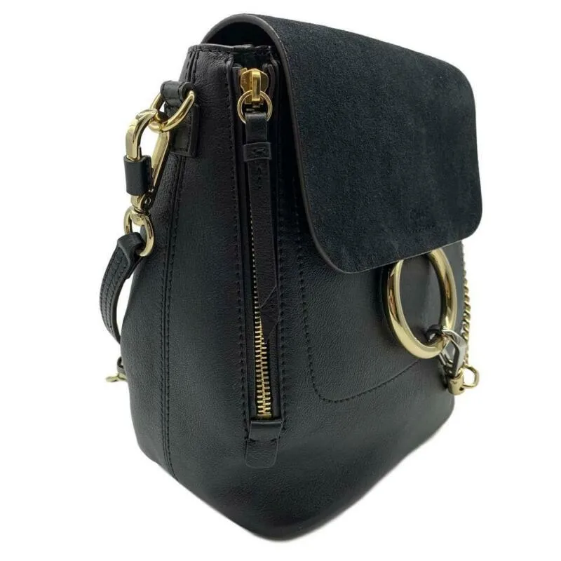 Chloé Faye Small Suede and Calfskin Black Leather Backpack