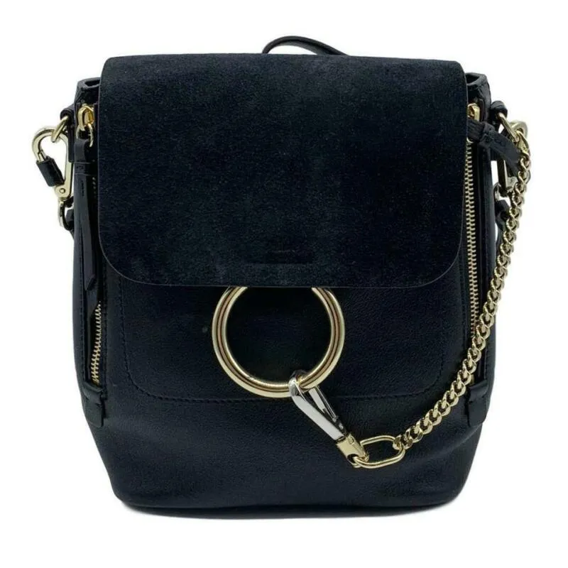 Chloé Faye Small Suede and Calfskin Black Leather Backpack