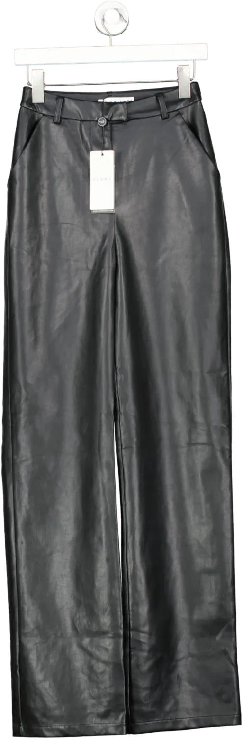 Club L Black Faux Leather High Waist Wide Leg Trouser UK 6