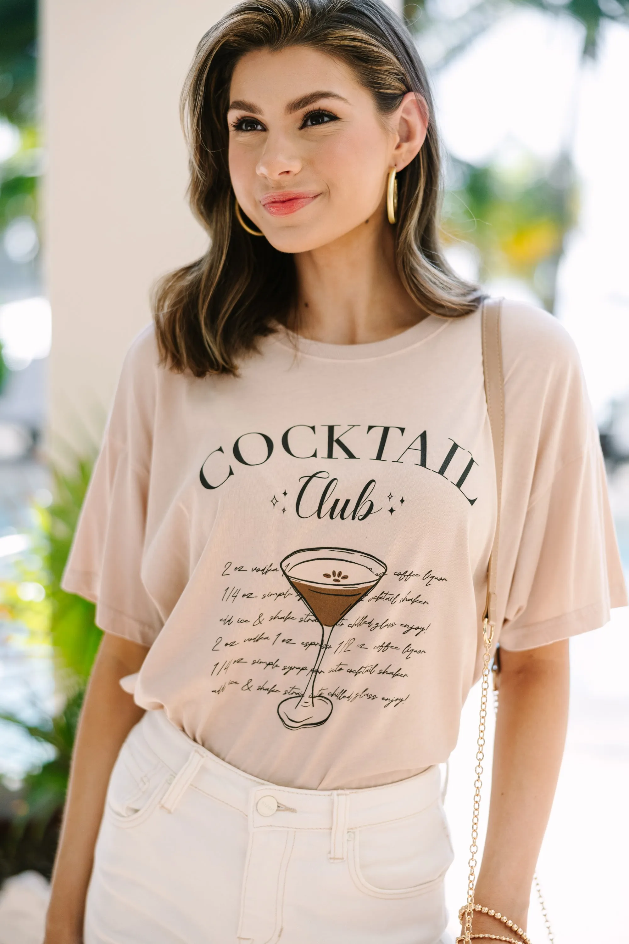 Cocktail Club Beige Graphic Tee