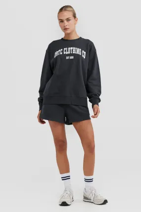 College Logo Crew Washed Black