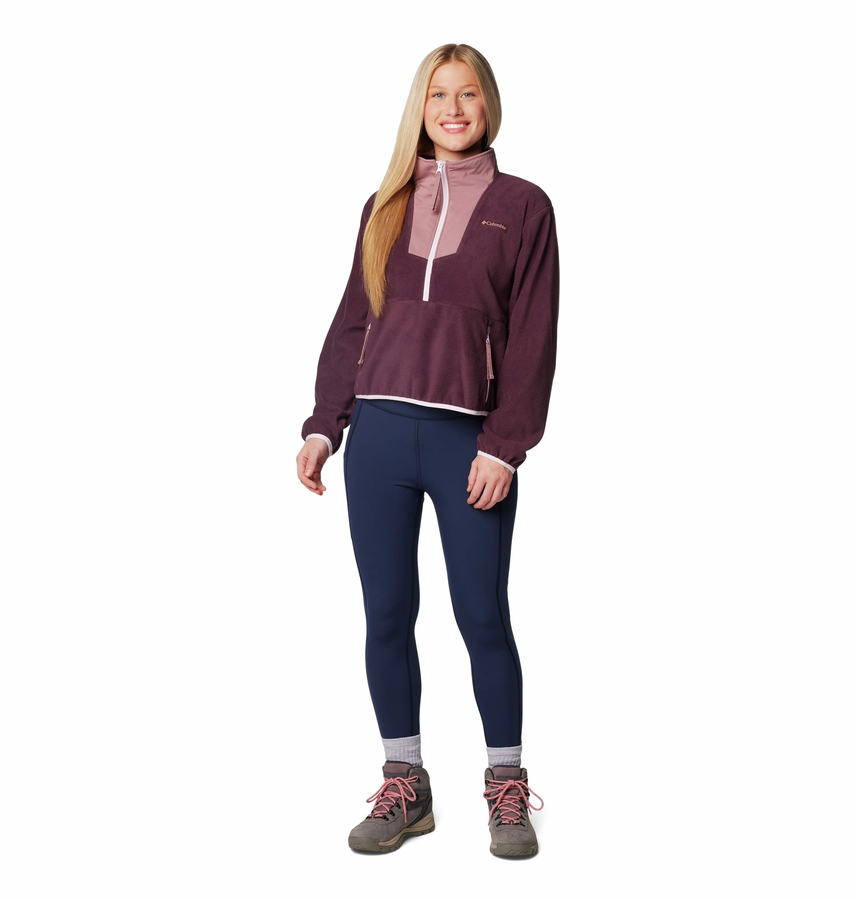 Columbia Ladies Sequoia Grove Cropped 1/2 Zip Overhead Fleece-MOONBEAM