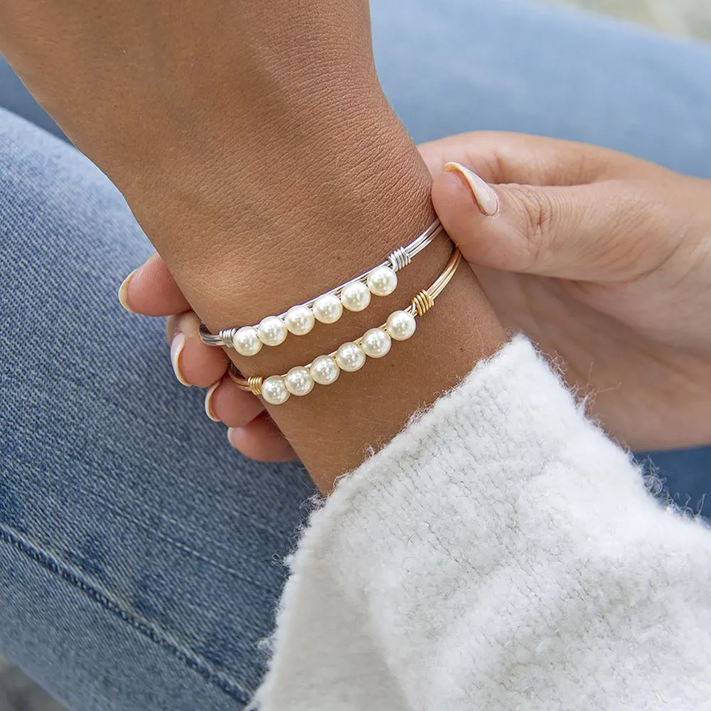 Crystal Pearl Bangle Bracelet In Classic White