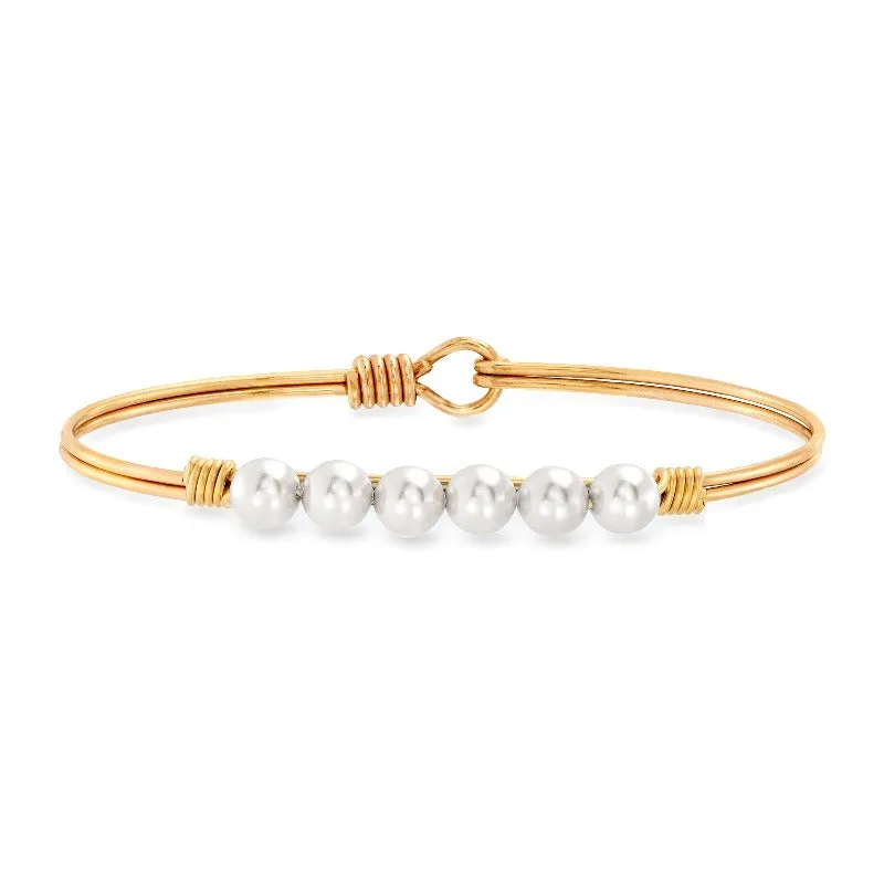 Crystal Pearl Bangle Bracelet In Classic White