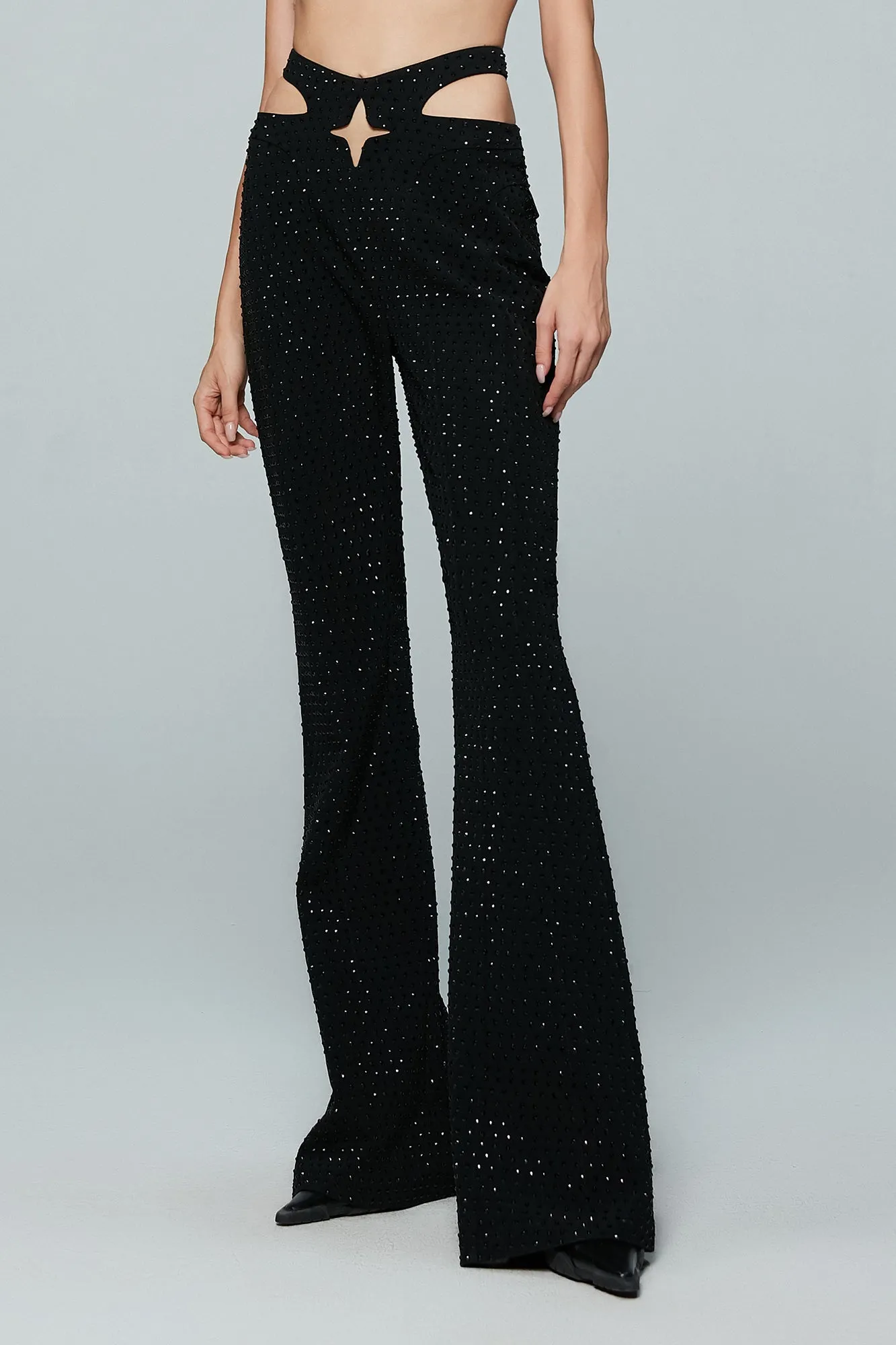 Cut-out four-pointed star full length hot drill micro-cropped pants