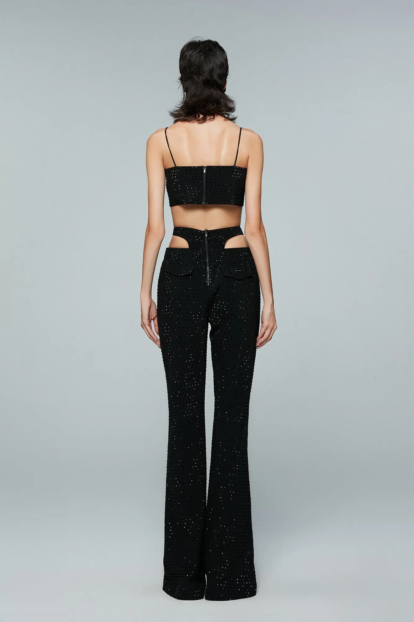 Cut-out four-pointed star full length hot drill micro-cropped pants