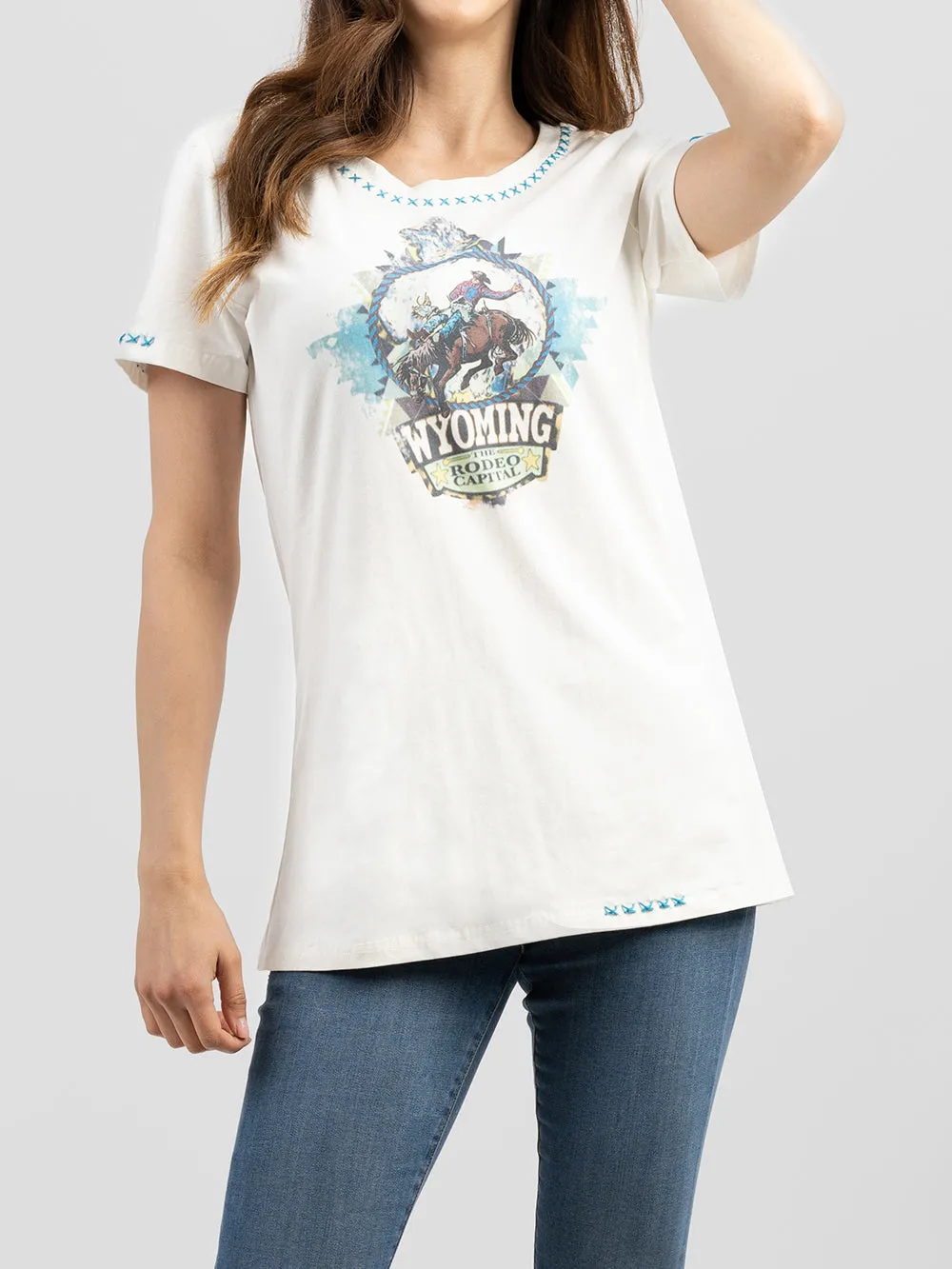 Delila Women Washed Wyoming Rodeo Capttal Tee