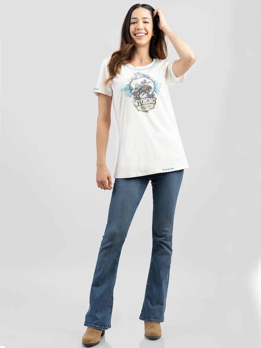 Delila Women Washed Wyoming Rodeo Capttal Tee