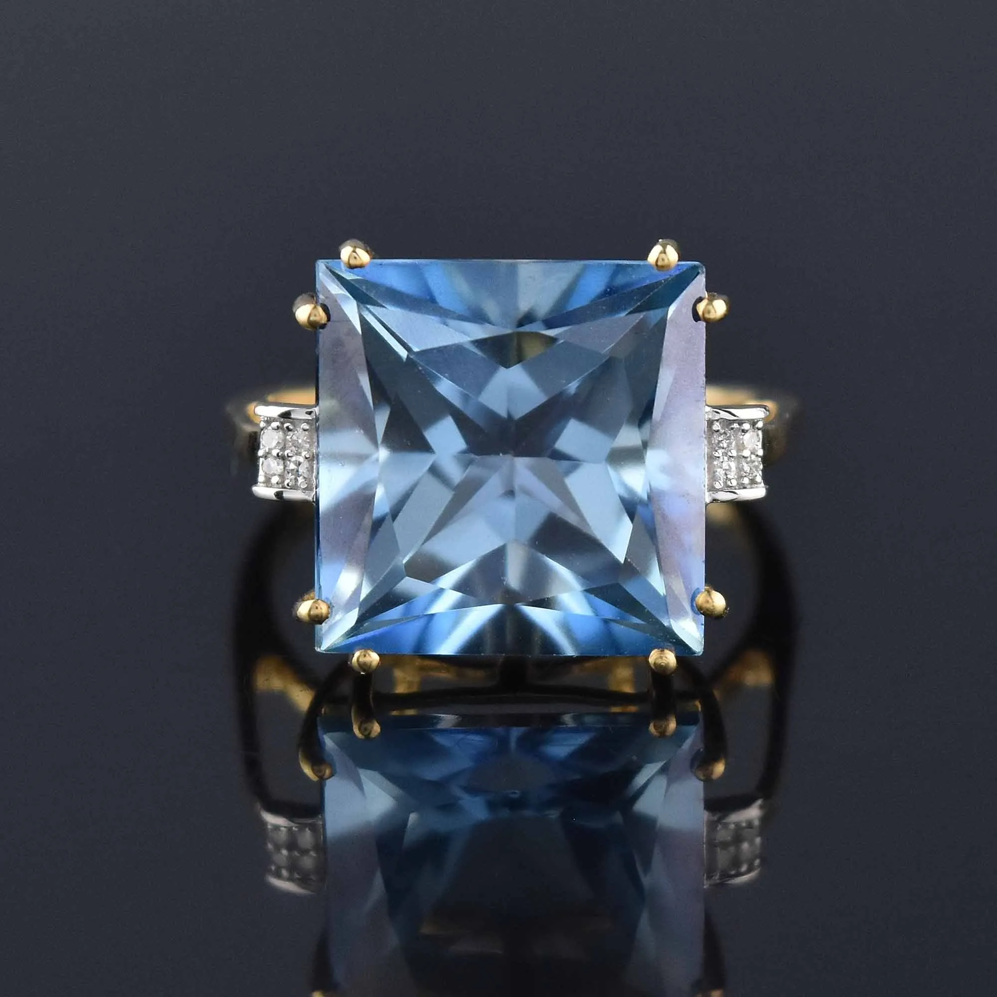 Diamond Princess Cut Blue Topaz Cocktail Ring