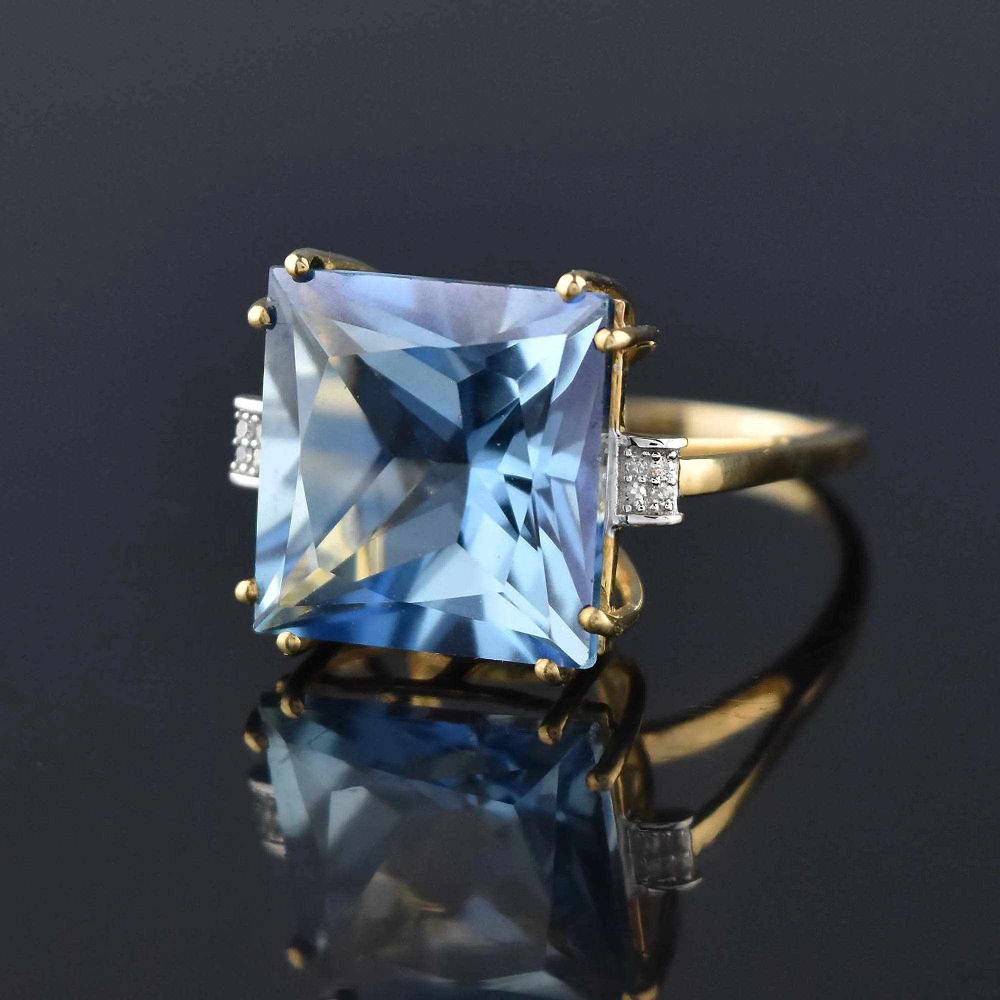 Diamond Princess Cut Blue Topaz Cocktail Ring