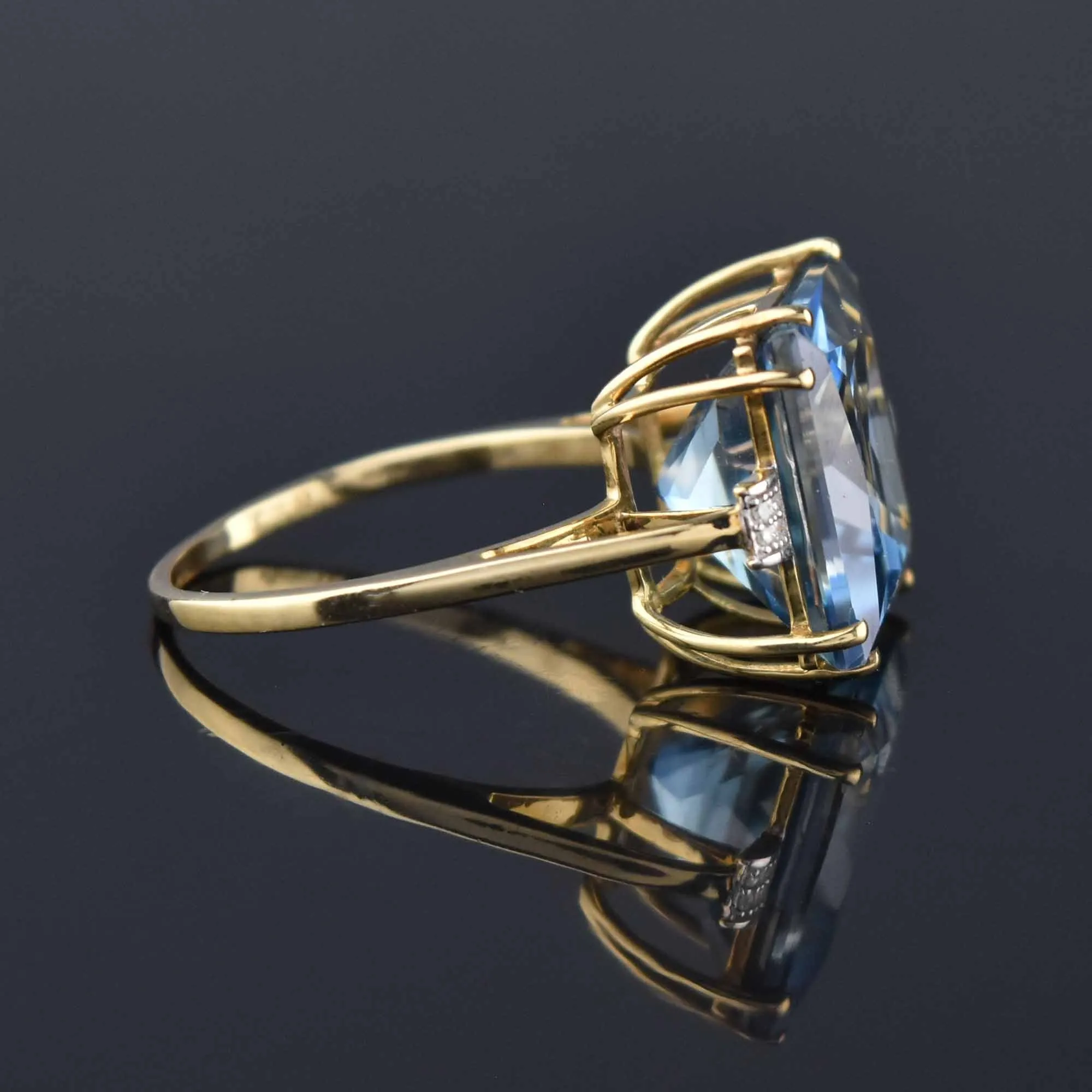 Diamond Princess Cut Blue Topaz Cocktail Ring