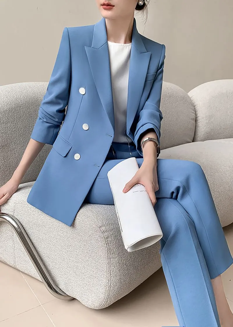 Double Breasted Blazer & Cropped Pants Two-Piece Set