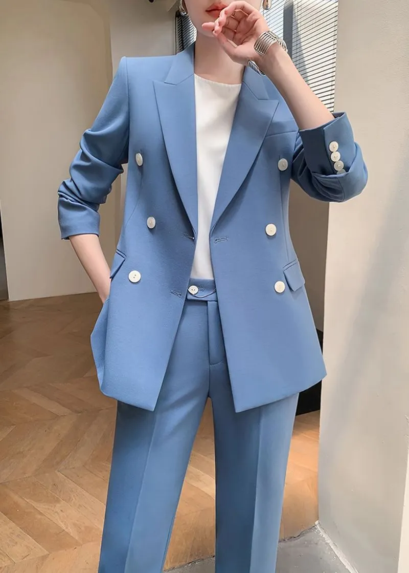 Double Breasted Blazer & Cropped Pants Two-Piece Set