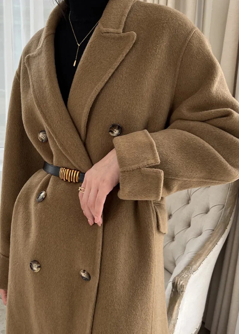 Double Breasted Notched Lapel Wool Long Coat