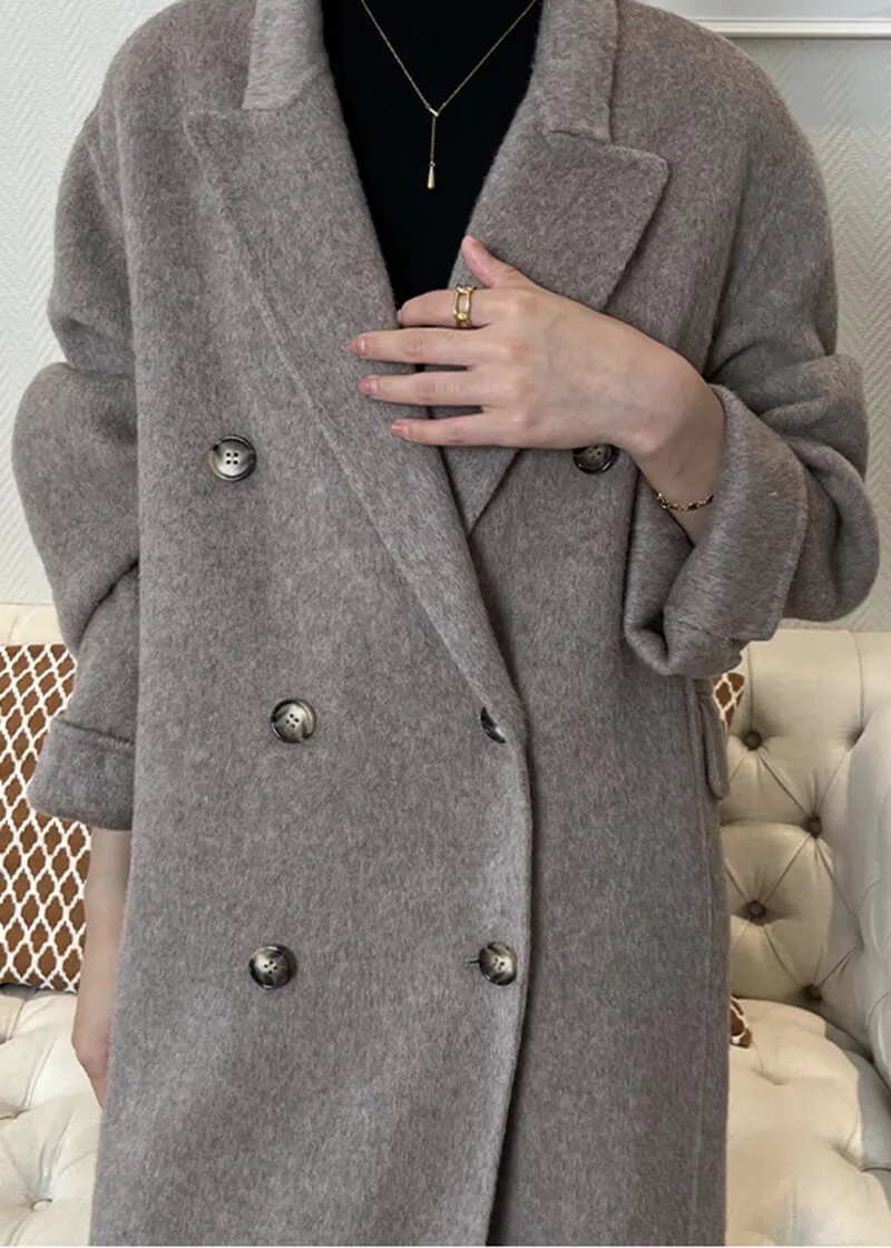 Double Breasted Notched Lapel Wool Long Coat