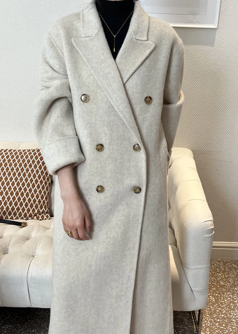 Double Breasted Notched Lapel Wool Long Coat