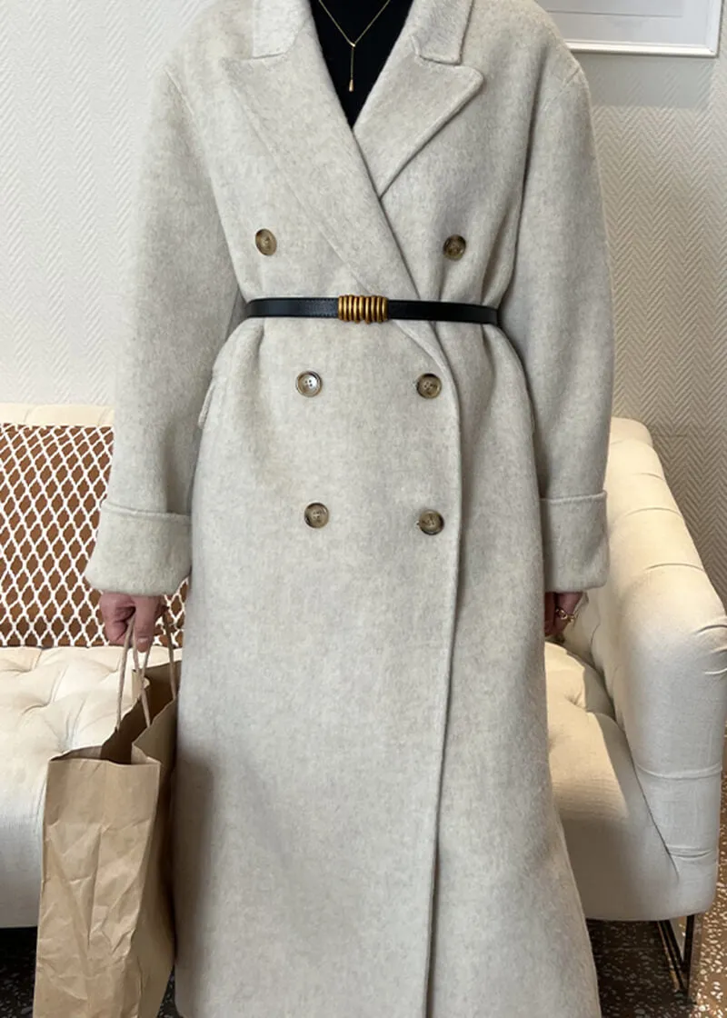 Double Breasted Notched Lapel Wool Long Coat