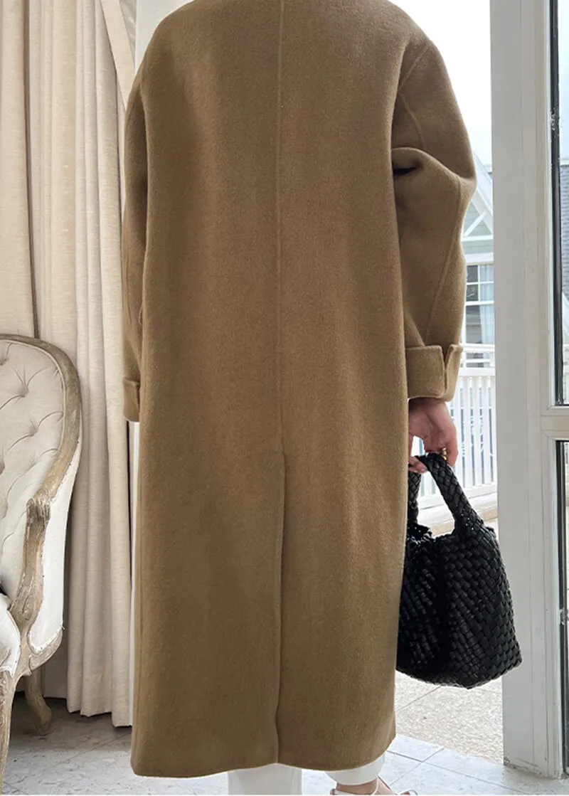 Double Breasted Notched Lapel Wool Long Coat