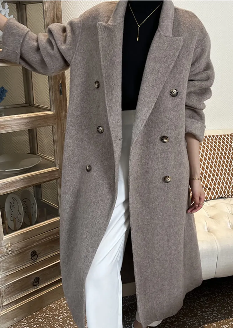 Double Breasted Notched Lapel Wool Long Coat