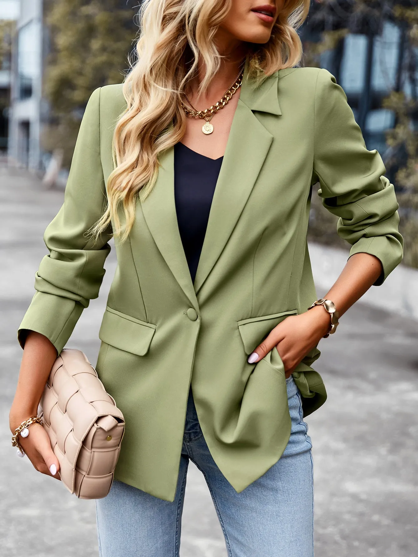 DressBetty - Casual Solid Color Blazer