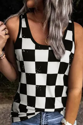 Explore More Collection - Checkered Scoop Neck Tank