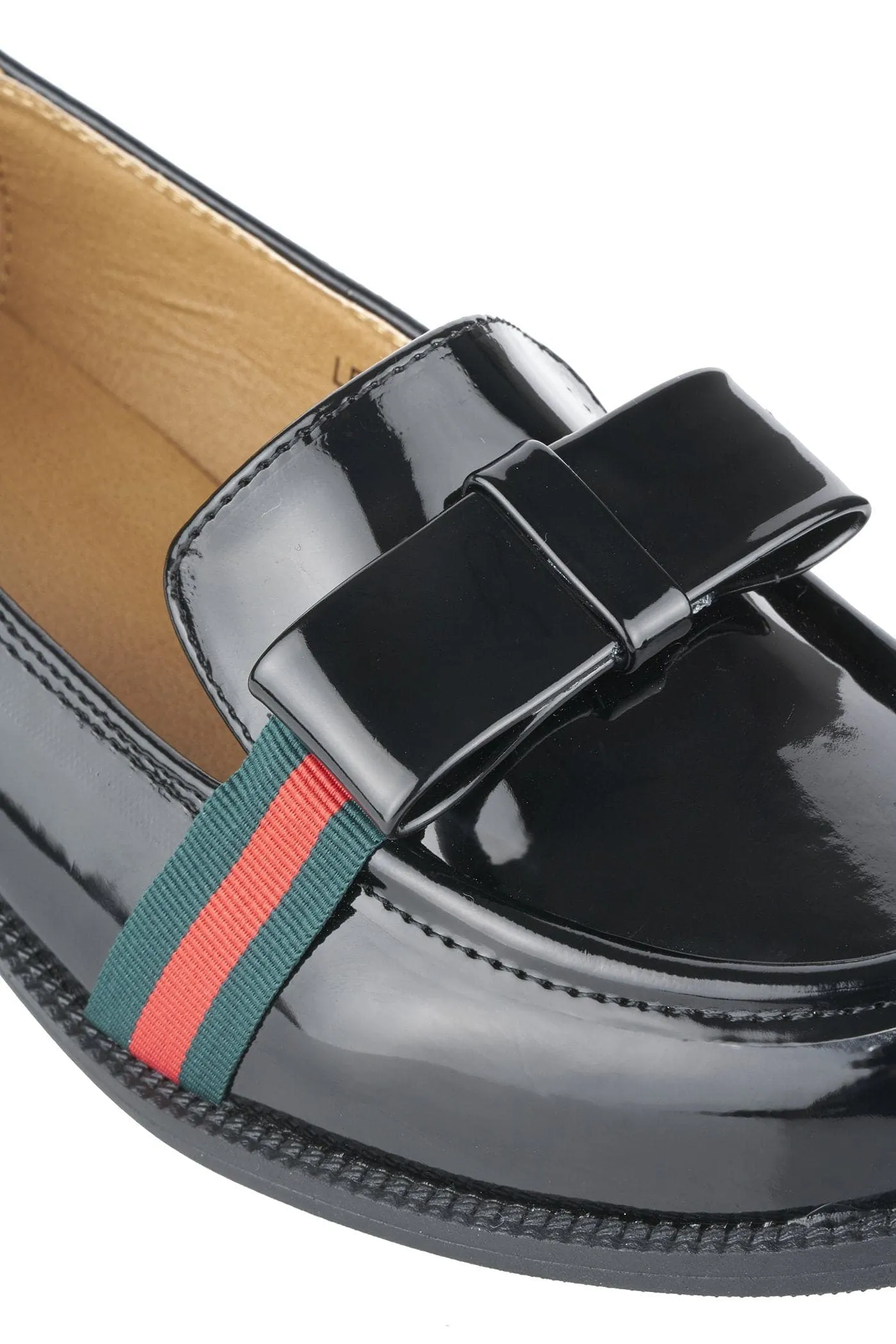 Federal 3 Stripe Bow Trim Loafer in Black Patent