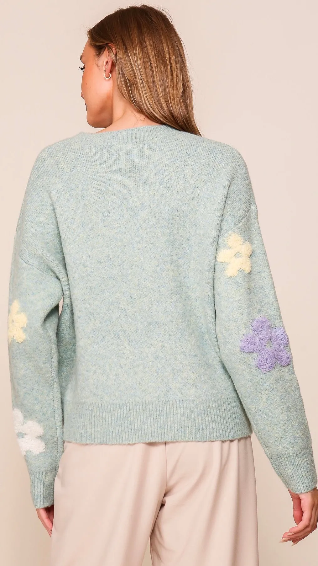 Fitz Fuzzy Flower Sweater Blue Green