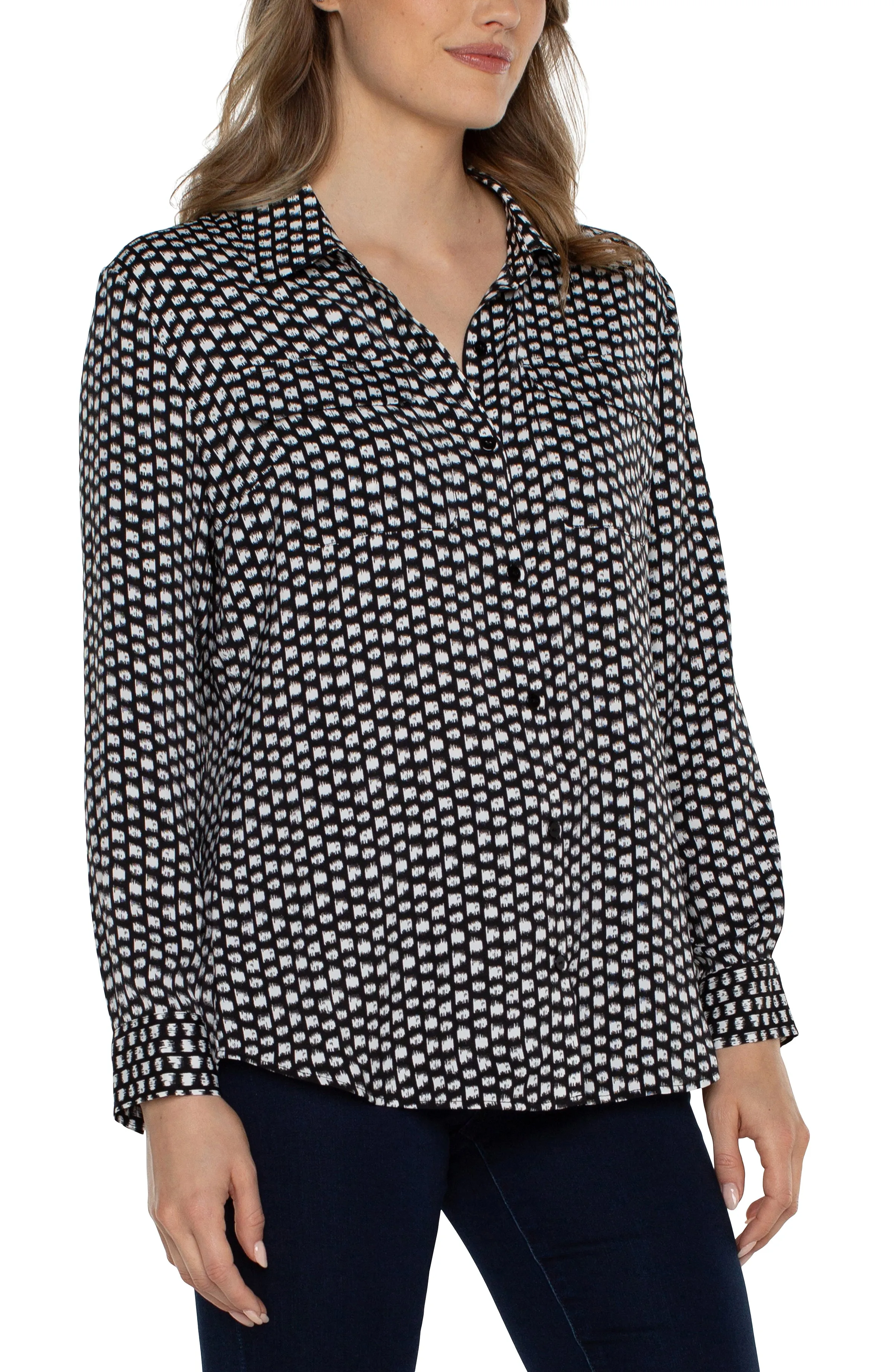 FLAP POCKET BUTTON UP WOVEN BLOUSE