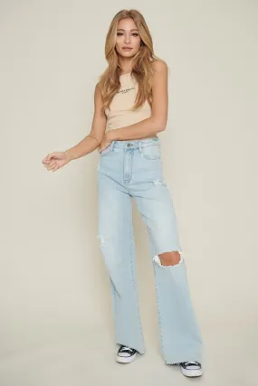 Giving Vibes Distressed Wide Leg Jeans