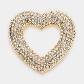 Gold Rhinestone Open Heart Pin Brooch for Women