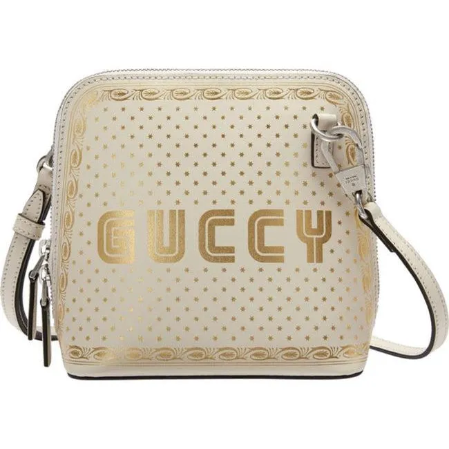 Gucci Logo Moon & Stars White Leather Cross Body Bag