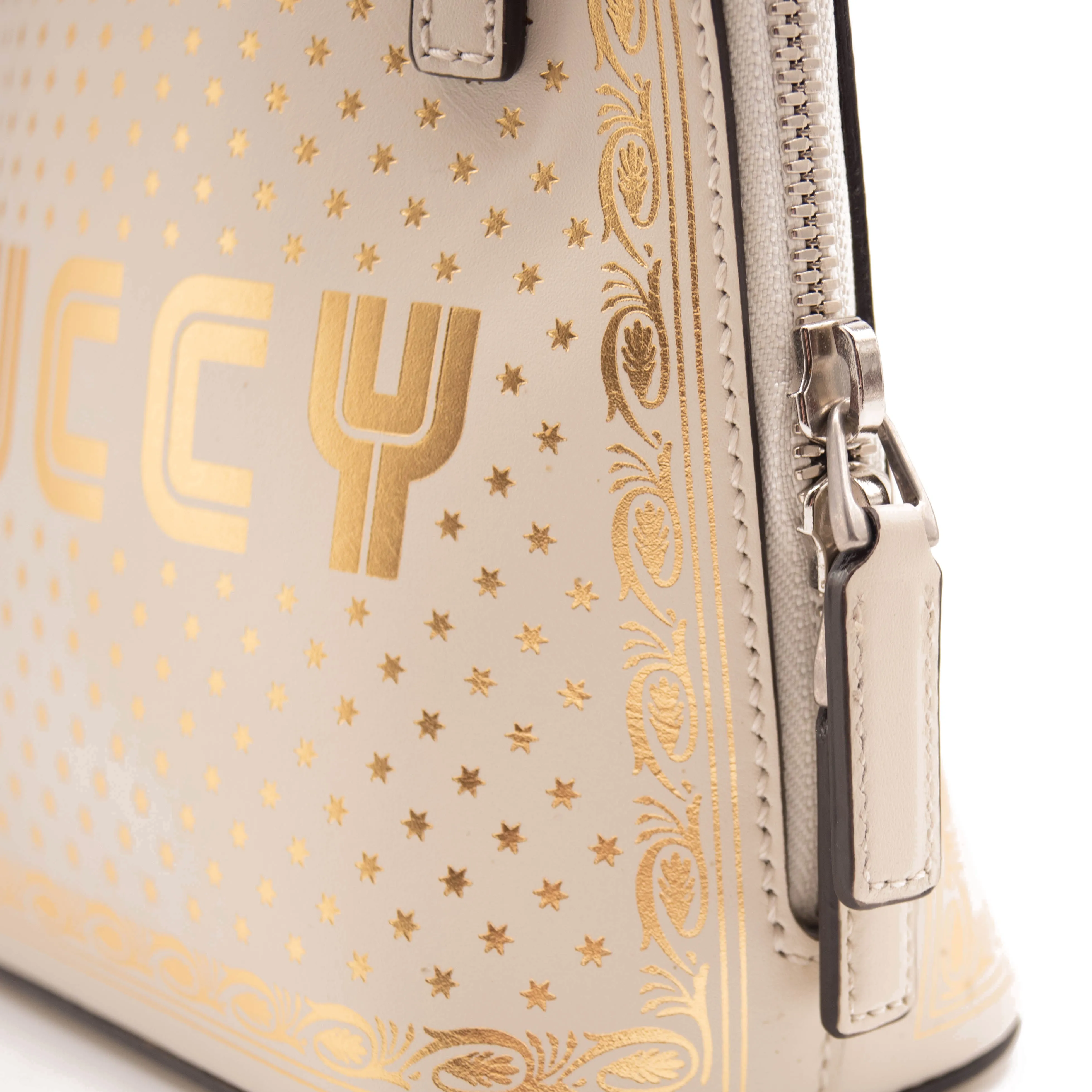 Gucci Logo Moon & Stars White Leather Cross Body Bag