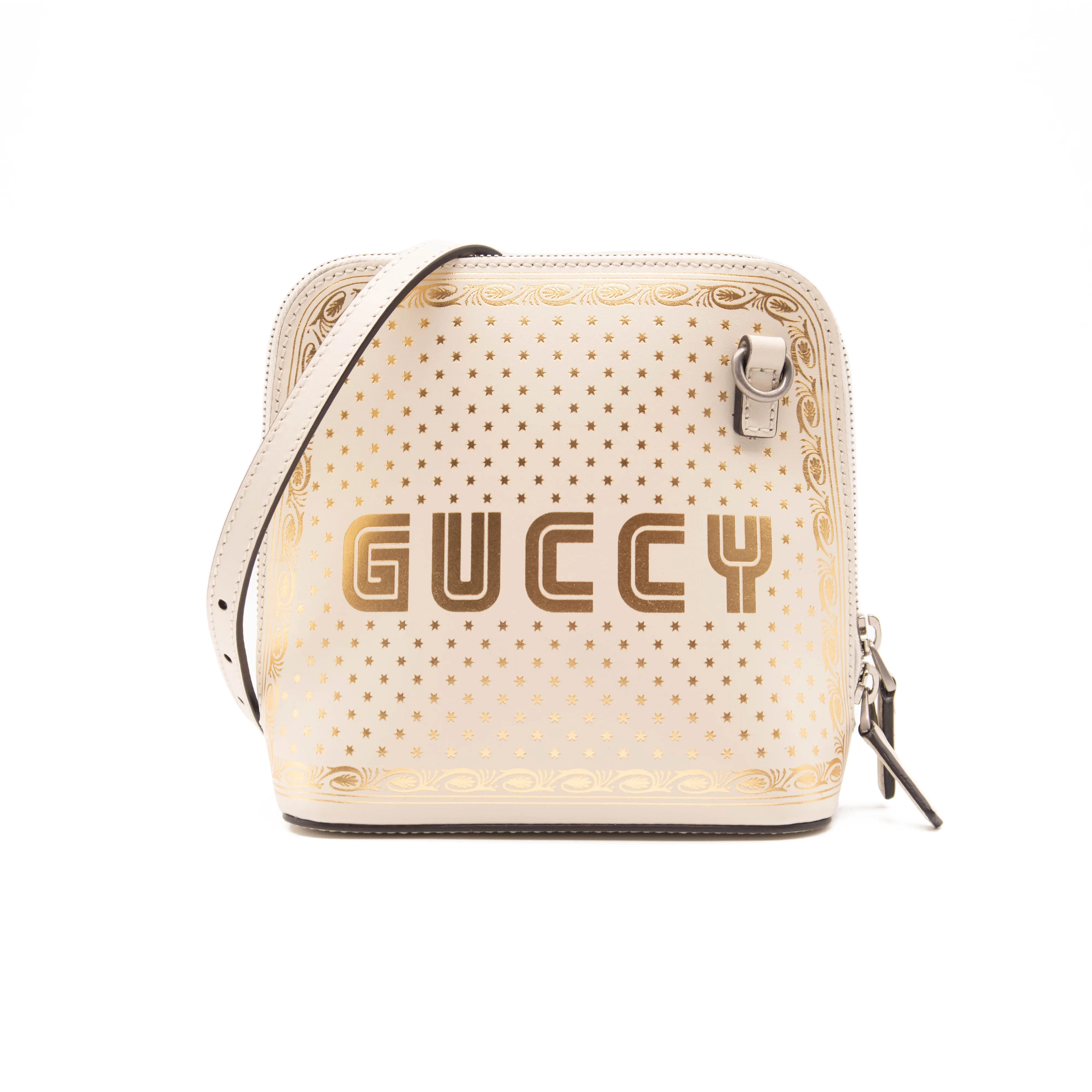 Gucci Logo Moon & Stars White Leather Cross Body Bag