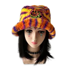 Handmade neon tiger stripes furry bucket hat - Good vibes