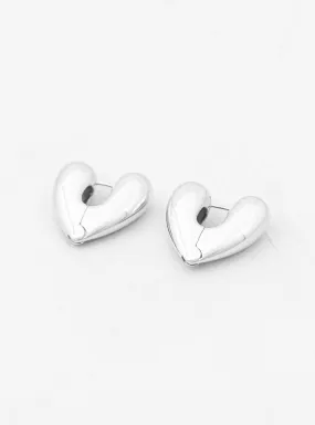 Heart Large Silver Hoop Earrings