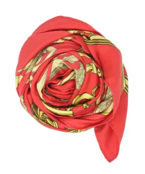 Hermes Red & Gold Print Silk Scarf