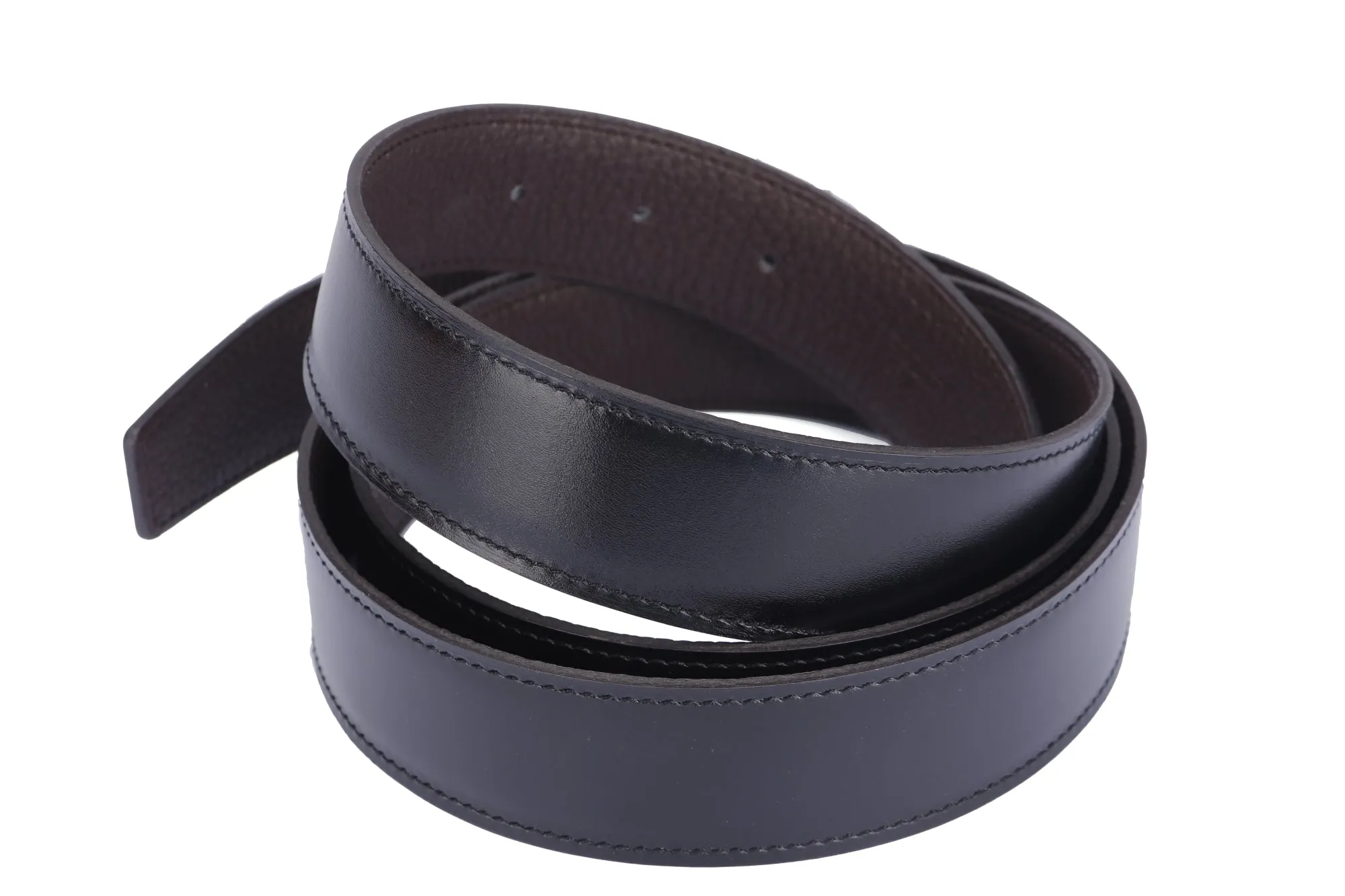 Hermes Silver H Buckle Belt with Dark Brown X Black Reversible Belt, Length 120cm, with Box