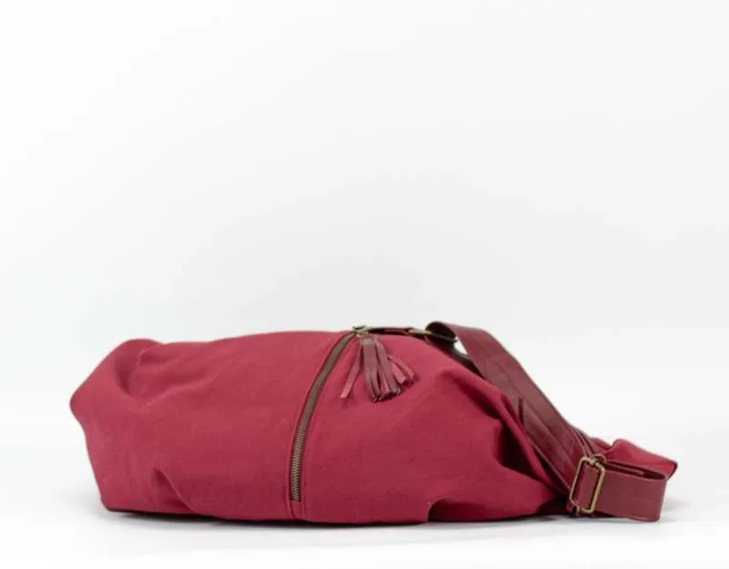 Kallia crossbody bag - Wine red canvas and leather