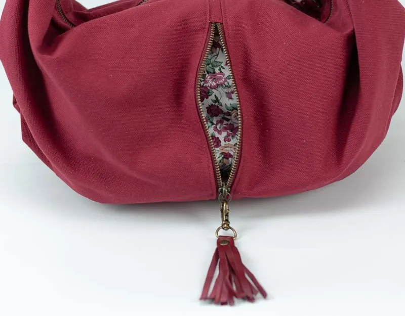 Kallia crossbody bag - Wine red canvas and leather