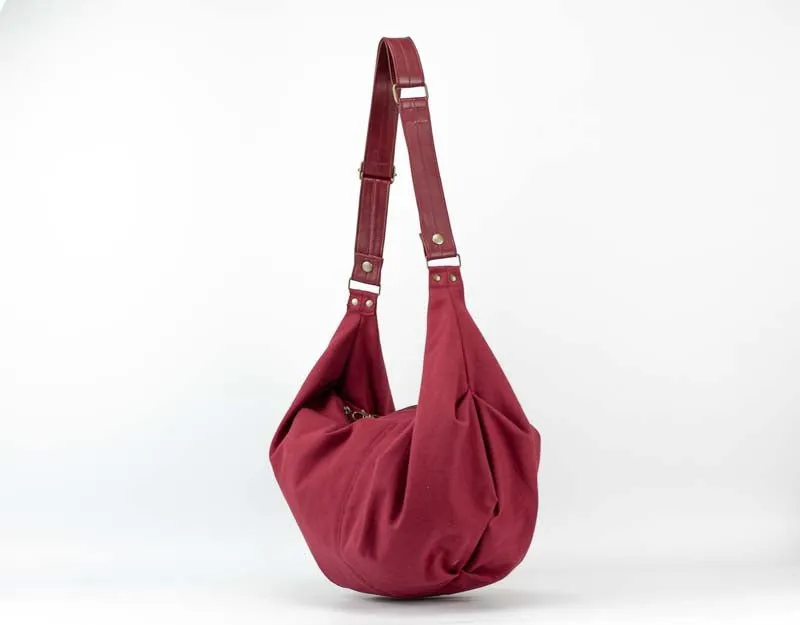 Kallia crossbody bag - Wine red canvas and leather