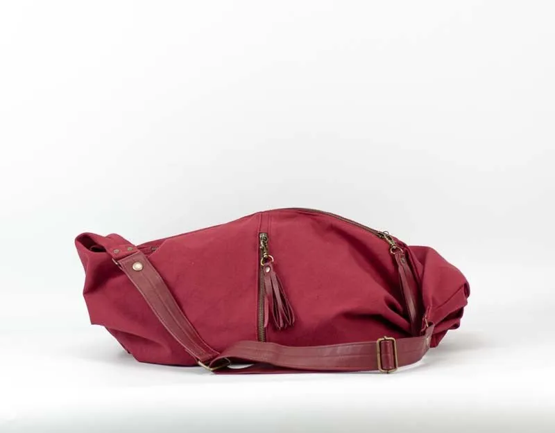 Kallia crossbody bag - Wine red canvas and leather