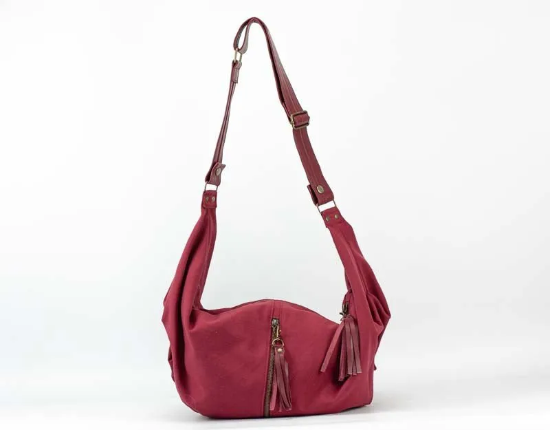 Kallia crossbody bag - Wine red canvas and leather